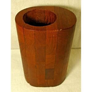 Vintage Siamese Brown Staved Teak Vase Atapco Danish Modern